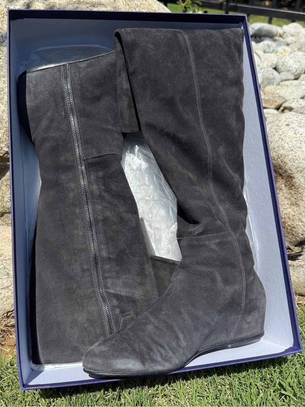 Stuart Weitzman Elf Over Knee Boots Anthracite Suede Flat Women’s 7.5 Spain
